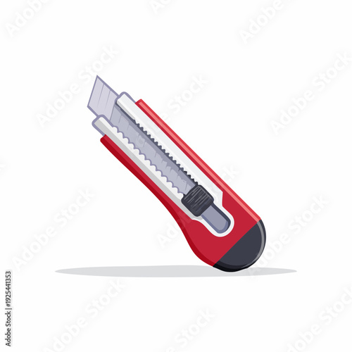 Red utility knife illustration. Isolated cutter tool on white backdrop.