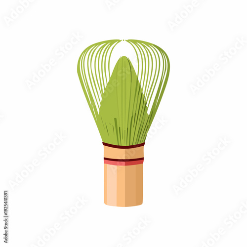 Traditional bamboo whisk for matcha green tea ceremony illustration.
