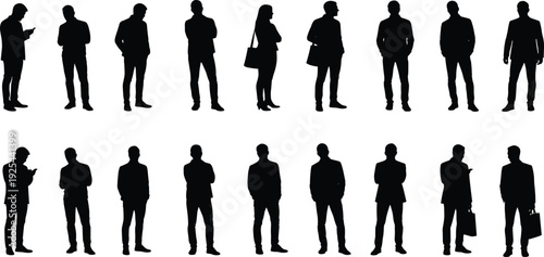 Large Silhouette Collection of Professional Alpine Downhill Skiers in Action Poses Isolated on White Background for Winter Sports Competition and Mountain Resort Marketing Promotion