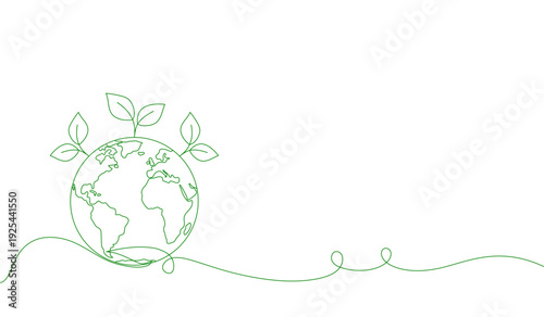 Earth Day Line Art Illustration with Growing Tree and Globe Concept