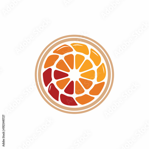 Abstract illustration of a sliced orange fruit with segmented design