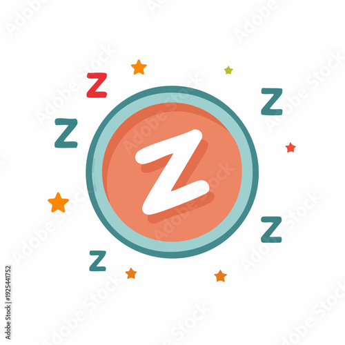 Cartoon illustration of a circular icon with the letter Z and floating sleep symbols, stars