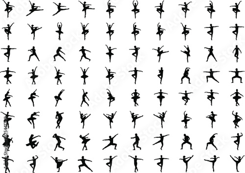 Dance and fitness silhouette mega collection featuring ballet, yoga and dynamic movement poses isolated for choreography, training and performance illustration