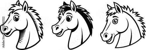 Cute Horse Face Line Manual Design Collection Cartoon Animal Side Profile