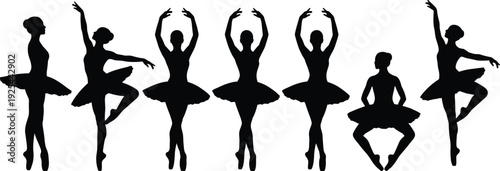 Ballet Dancer Silhouette Set Showing Classical Dance Poses, Graceful Movement and Elegant Performance Positions for Artistic Dance Illustration Design