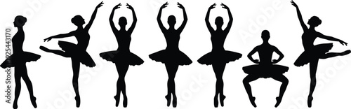 Ballet Dance Silhouette Set Featuring Classical Dancer Poses, Elegant Performance Movements and Artistic Ballet Training Positions for Performing Arts DesignBallet Dance Silhouette 