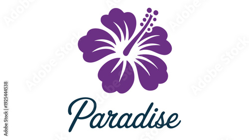 Minimalist hibiscus flower logo with paradise text for branding and design