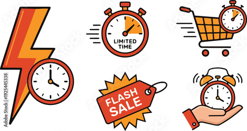 Flash Sale Urgency Concept with Bold Symbols Representing Limited-Time Discounts and Rapid Deals