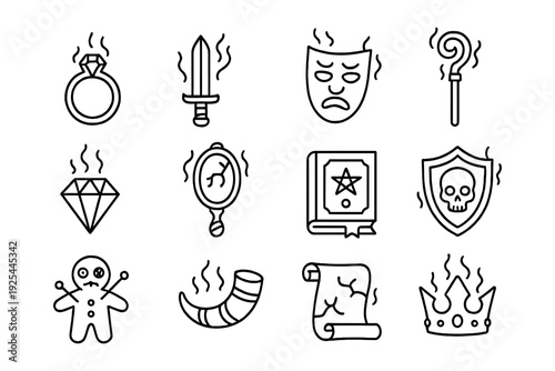 Mystical line art: symbols of magic, protection, and sorcery in black and white