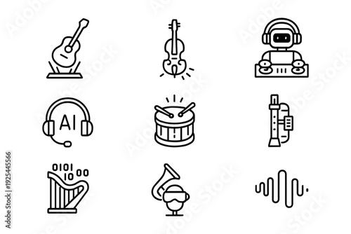 Music icons set: linear style for modern digital projects