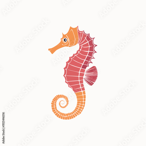 Stylized orange and coral seahorse illustration with curled tail on white background