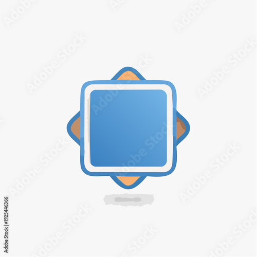 Stylized graphic emblem featuring a blue rounded square centered within an ornamental star concept frame, perfect for modern digital applications