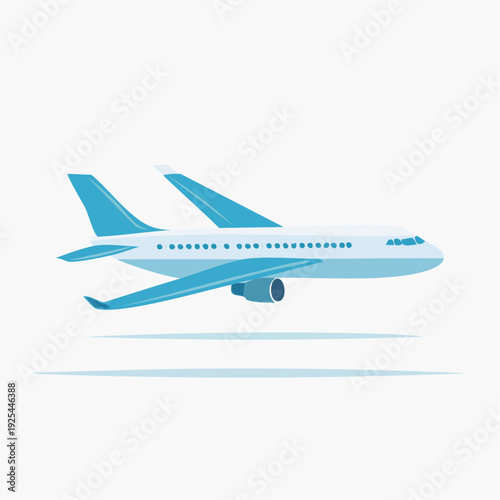 Flat design illustration of a commercial passenger airplane in flight for travel concepts