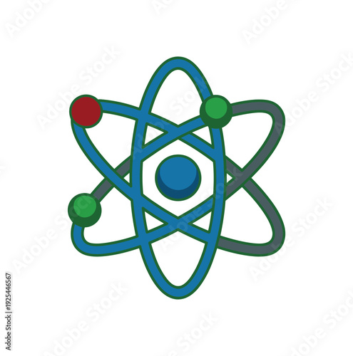 A colorful illustration of an atom with orbiting electrons