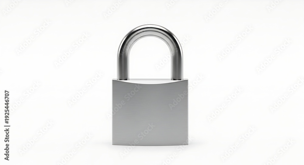 Fototapeta premium Modern silver padlock with open shackle on white background