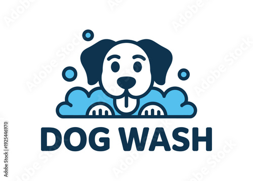 A cartoon dog getting a bath at a dog wash