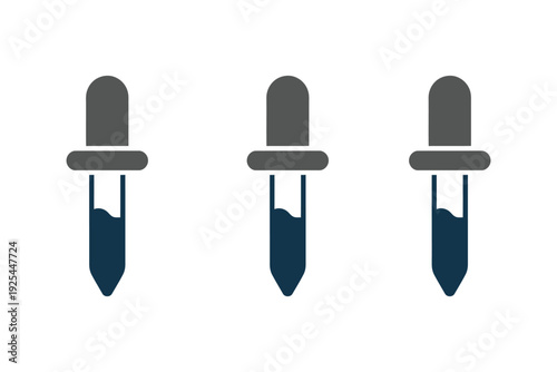 An illustration of three gray and blue droppers on a white background
