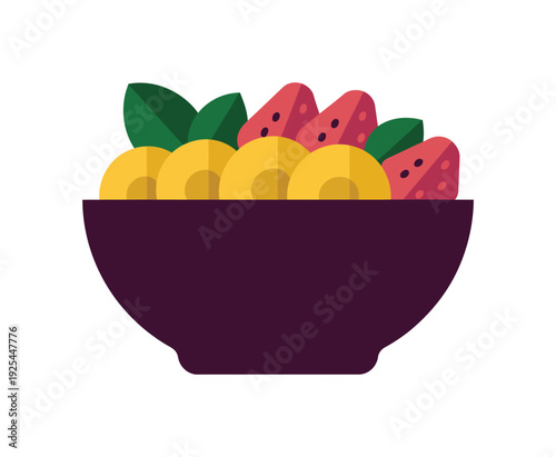 A colorful illustration of a bowl filled with fresh fruit