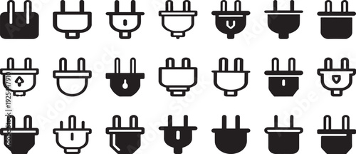Electric Plug Power Socket Icon Set Black and White Charging Collection Pack