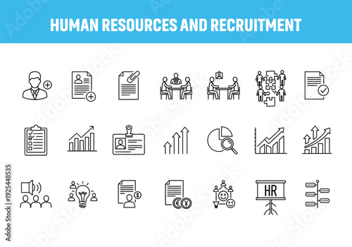 Human resources and recruitment icons and symbols illustration