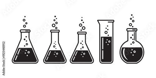 Laboratory equipment illustration with five various glassware