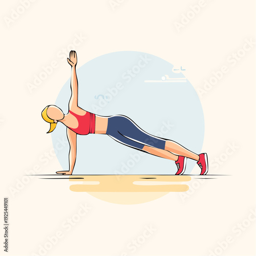 Woman performing a side plank exercise, demonstrating fitness and core strength