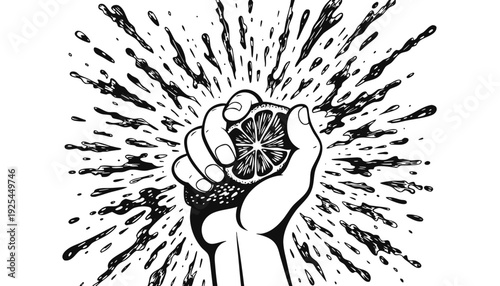 Wallpaper Mural A hand grasping a sliced citrus fruit amidst explosive splatter effects viewed from a direct perspective Torontodigital.ca