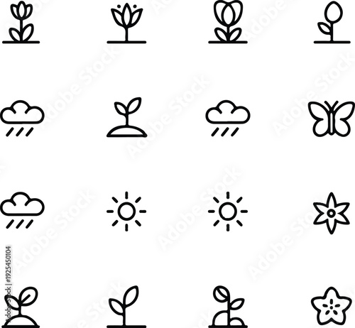 Spring Season Line Icons Collection – Editable Stroke Vector Set