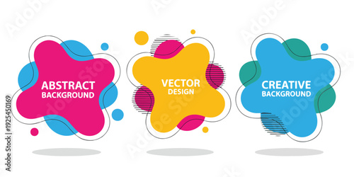 A modern abstract design featuring three floating blob shapes on a white background.