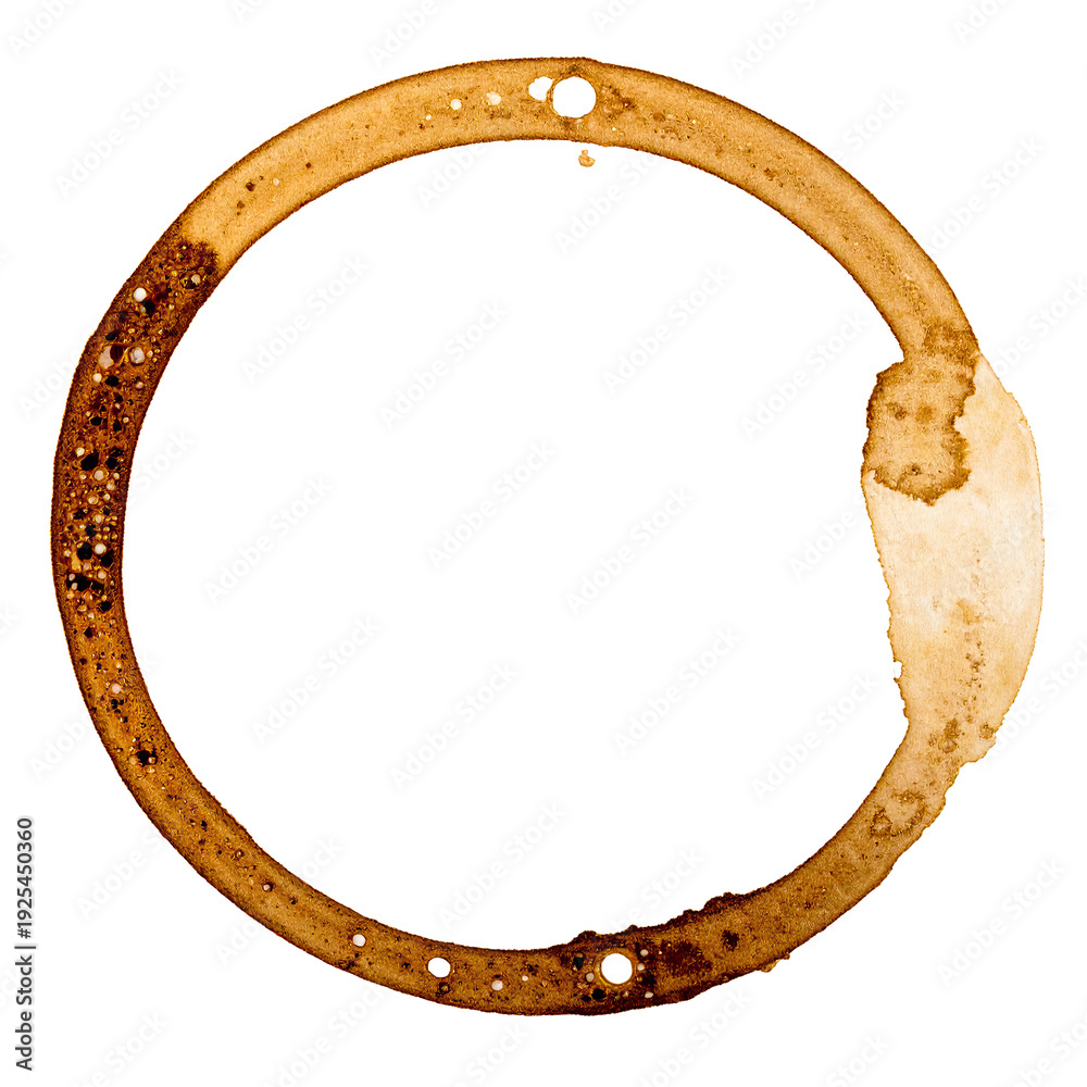 Obraz premium Coffee Stain Ring Mark on White Background.