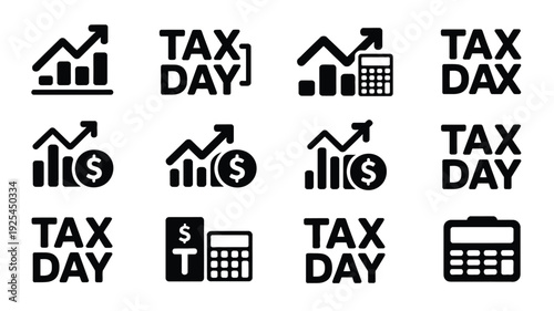 Tax day logo bundle with icons and symbols for finance accounting and taxation