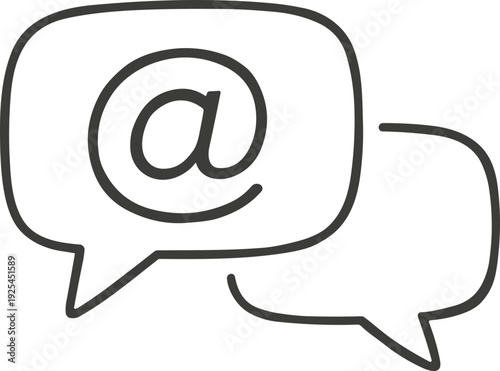 Hand-drawn chat bubbles with at symbol, email and messaging concept for communication