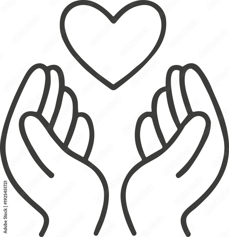 Obraz premium Outlined hands cupping a heart icon symbolizing care donation charity support and compassion