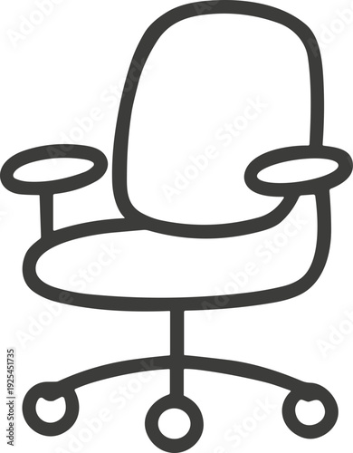 Simple line drawing of a modern office chair with wheels and armrests