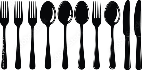 Cutlery silhouette collection fork spoon and knife tableware vector illustration set