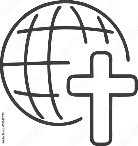 Christianity around the world symbol with a globe and a cross icon