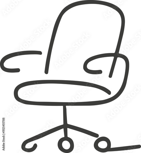 Hand-drawn office chair sketch with rolling base and armrests on white background
