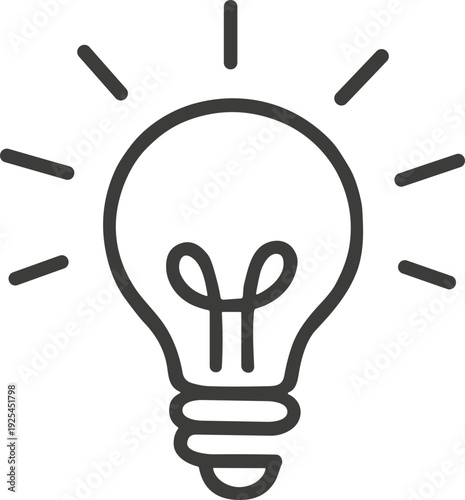 Simple line art illustration of a glowing light bulb symbolizing innovation and bright ideas