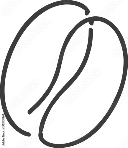 Simple black and white line drawing of a single coffee bean with a central split