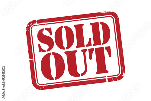 A red sold out stamp on a white background