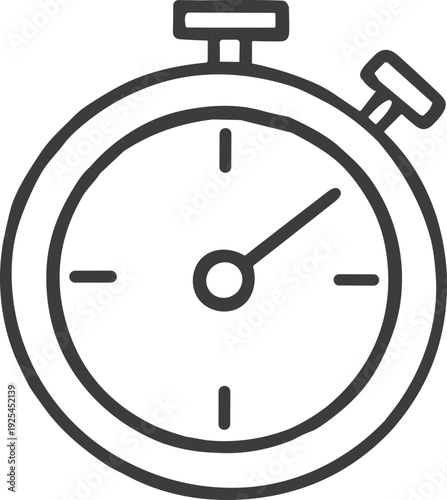 Minimal black line drawing of a stopwatch icon with classic dial for timing and sports use