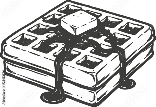 Delicious waffle with melting butter and syrup, a classic breakfast treat