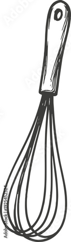 Hand-drawn sketch of a kitchen whisk with a simple handle and wire loops