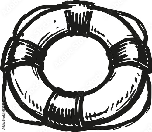 Obraz na plátne Hand-drawn lifebuoy illustration on white background nautical safety ring sketch