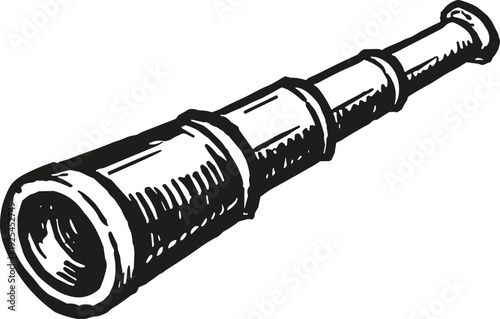 Vintage brass telescope drawing on a white background, symbolizing exploration and discovery