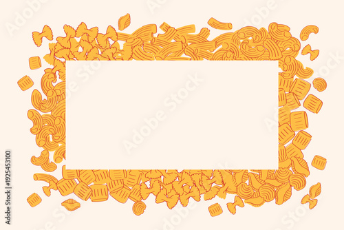 Italian Pasta Border Frame Template with Assorted Macaroni Shapes for Menu and Food Packaging Design