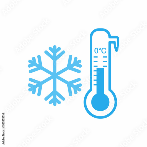 A blue snowflake icon next to a thermometer showing 0 degrees Celsius.