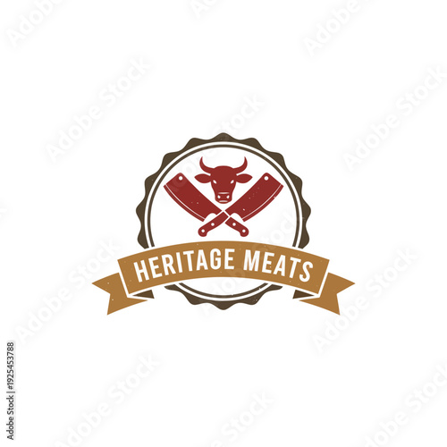 Butchery Badge with Cow Head and Crossed Cleaver Knives