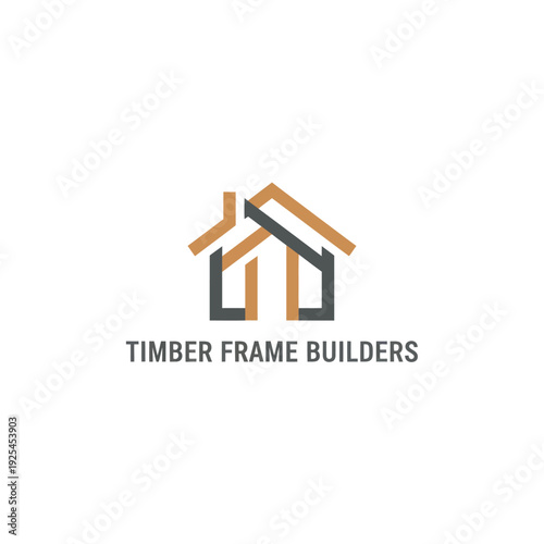 Geometric Timber Frame House Construction Logo