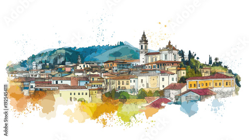 Quito Old Town. Quito Old Town hand drawn watercolor illustration